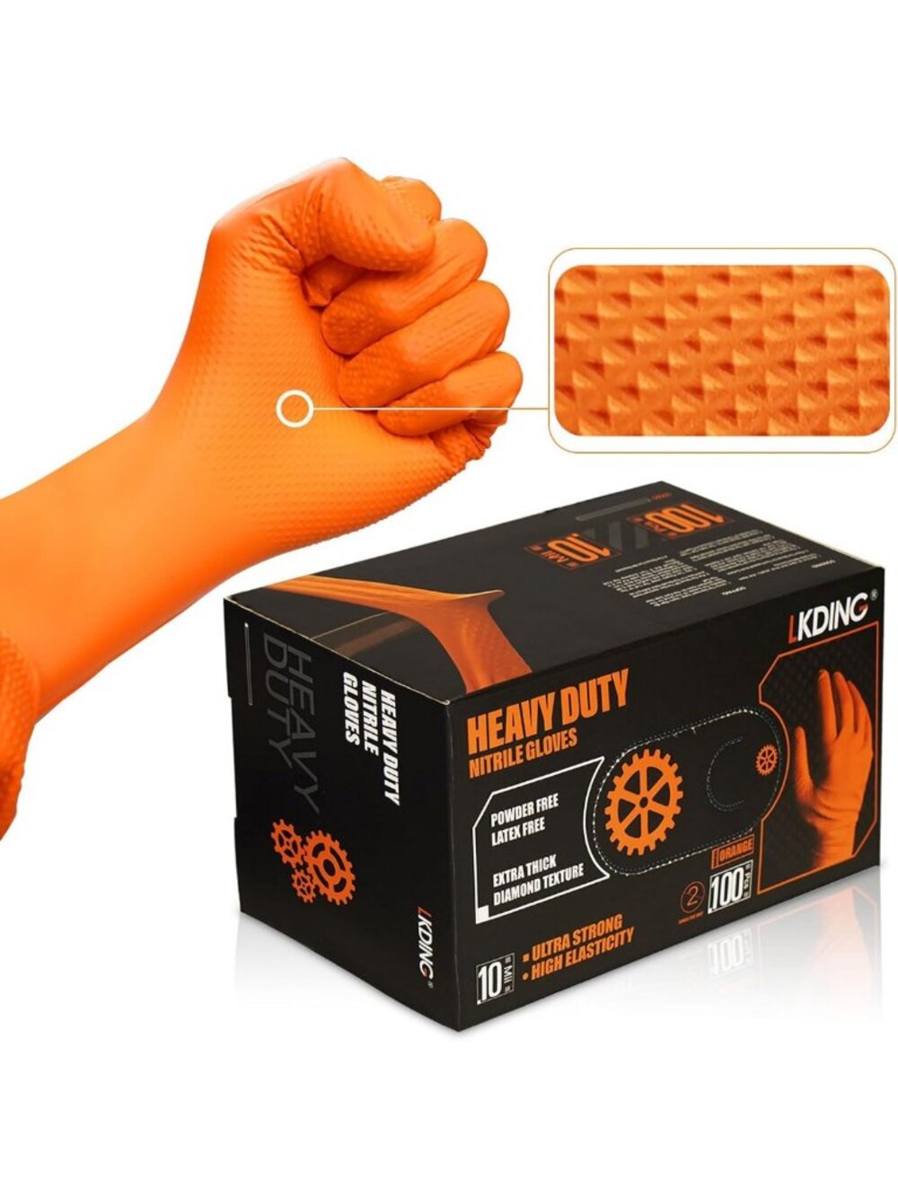 Heavy Duty Nitrile Gloves, 10-Mil Thick, Diamond Texture, Latex-Free, 100 Count